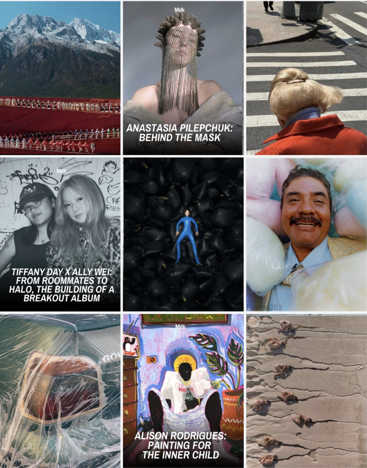 The same nine @milk posts as they appear in the feed