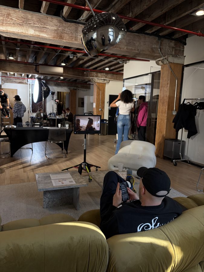 Behind the scenes on set in a loft studio